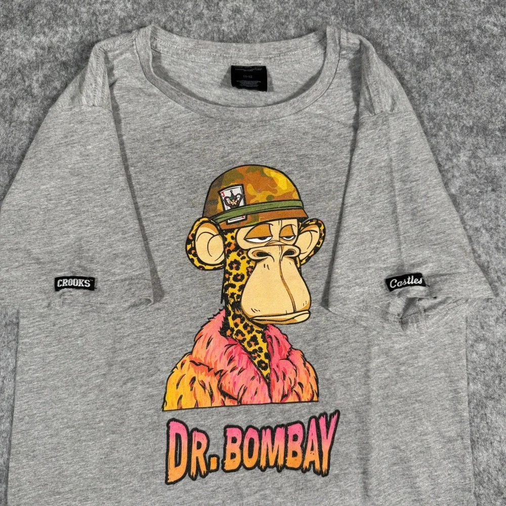 Crooks and Castles Kids Dr Bombay Monkey Graphic‎ Tee Shirt Grey Size 11-12
